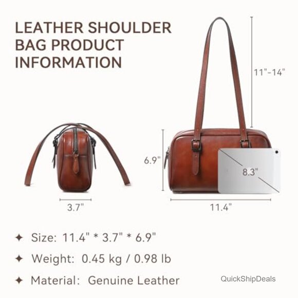 Genuine Leather Hobo Shoulder Bag with Adjustable Straps, Clutch Convertible main image 1